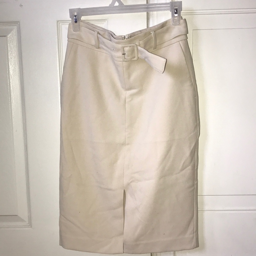 Belted Pencil Skirt with Front Slit